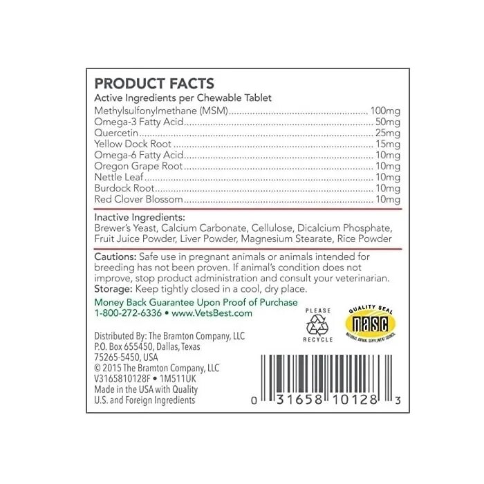 Vet's Best Supliment Nutritiv pentru Caini Blanita Sanatoasa 60 tablete