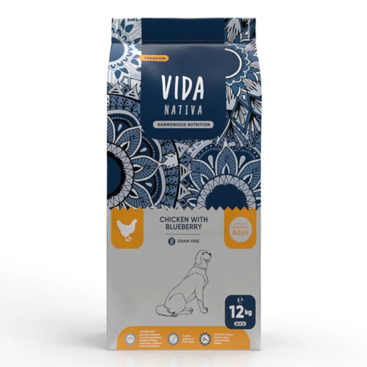 VIDA NATIVA Freedom M-XL Pui și afine hrană uscată fără cereale câini 12kg
