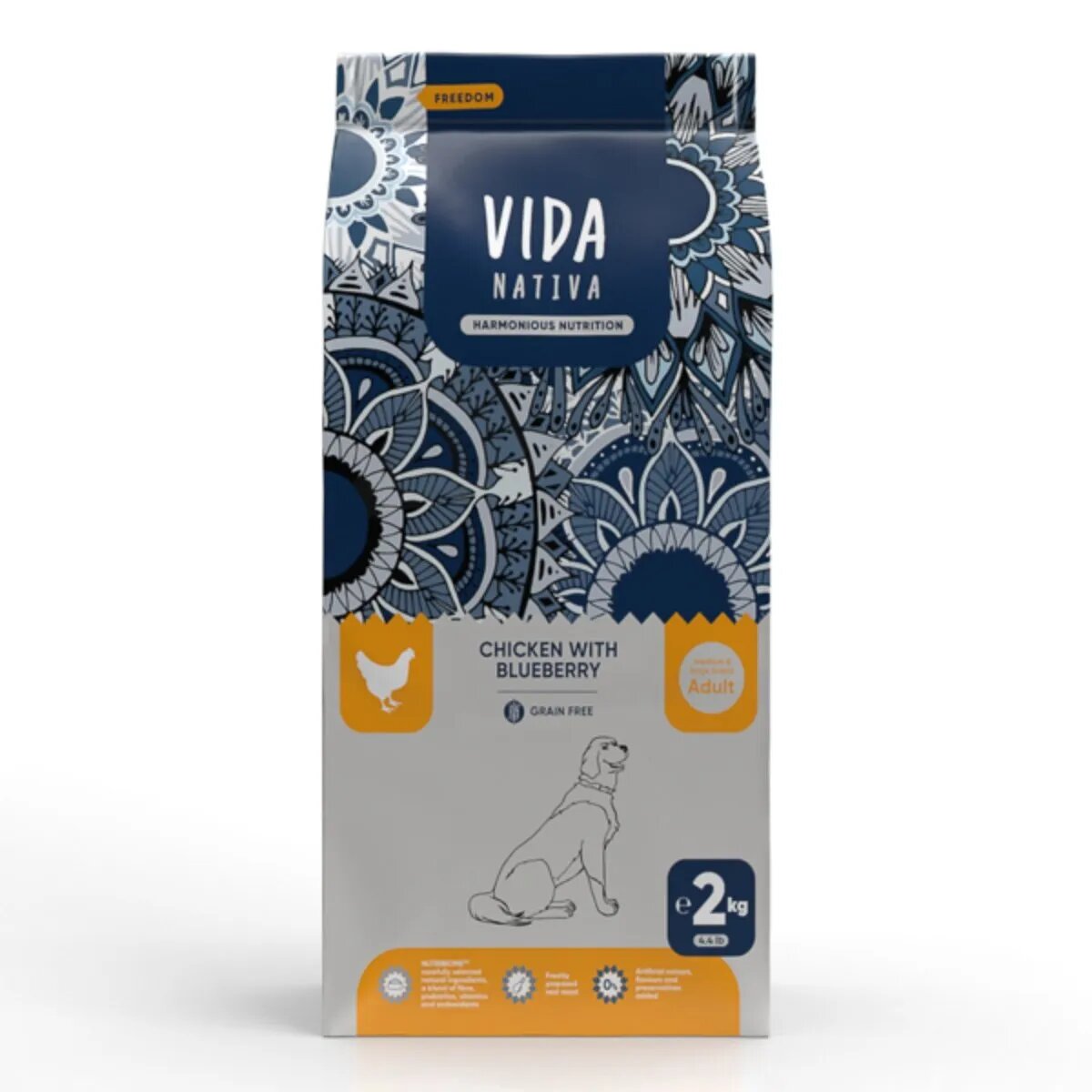 VIDA NATIVA Freedom M-XL Pui și afine hrană uscată fără cereale câini 2kg