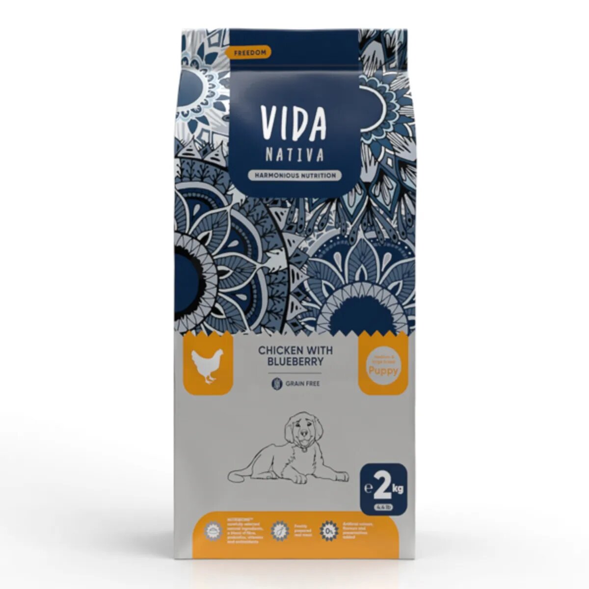 VIDA NATIVA Freedom M-XL Pui și afine hrană uscată fără cereale câini junior 2kg