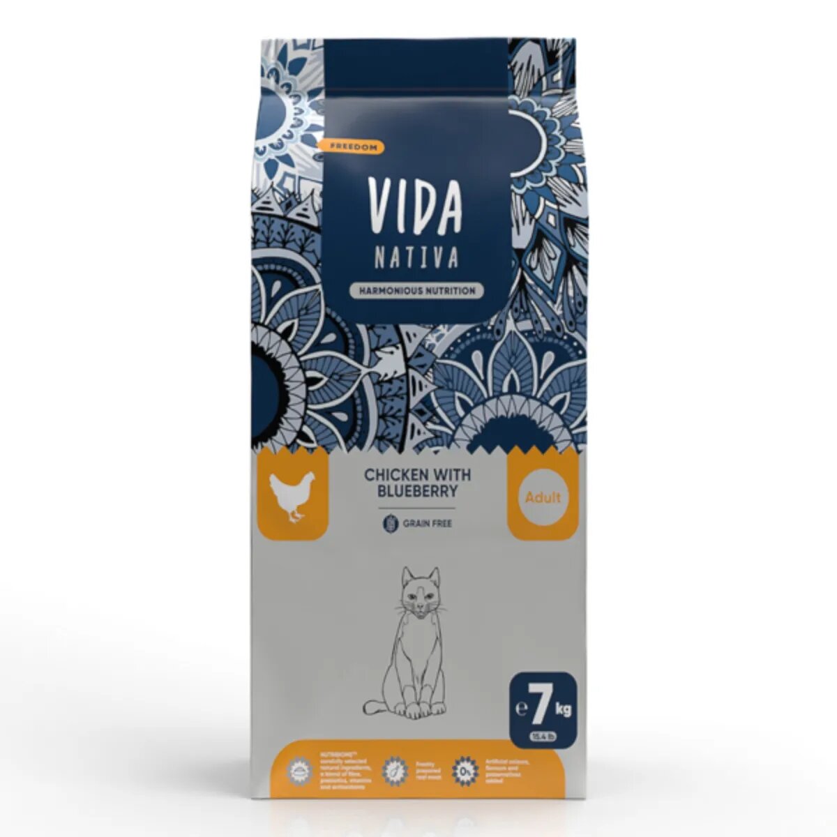 VIDA NATIVA Freedom Pui și afine hrană uscată fără cereale pisici 7kg