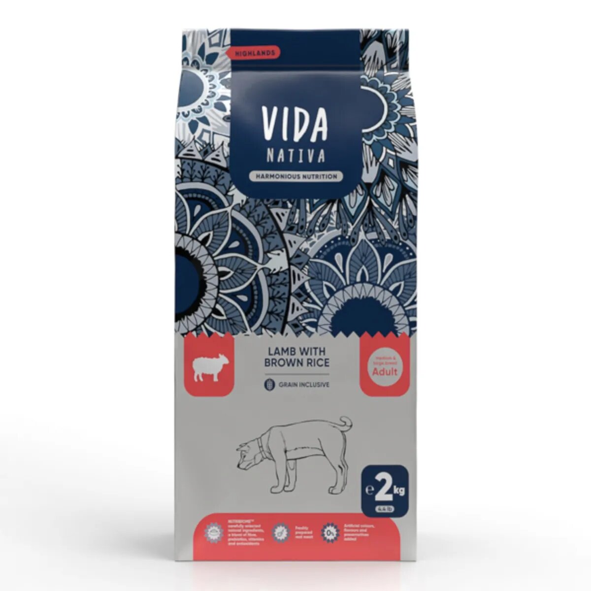 VIDA NATIVA Highlands M-XL Miel și orez brun hrană uscată câini 2kg