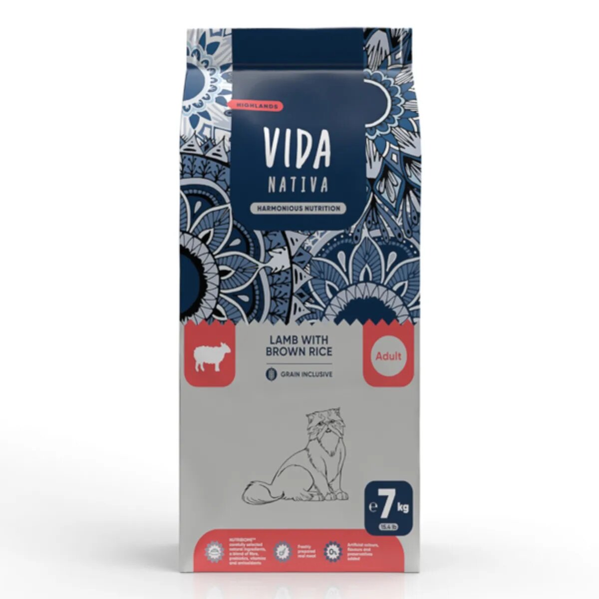 VIDA NATIVA Highlands Miel și orez brun hrană uscată pisici 7kg