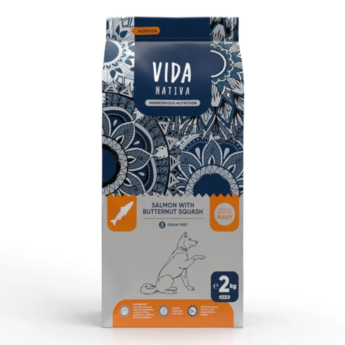 VIDA NATIVA Nordica M-XL Somon și dovleac hrană uscată fără cereale câini 2kg