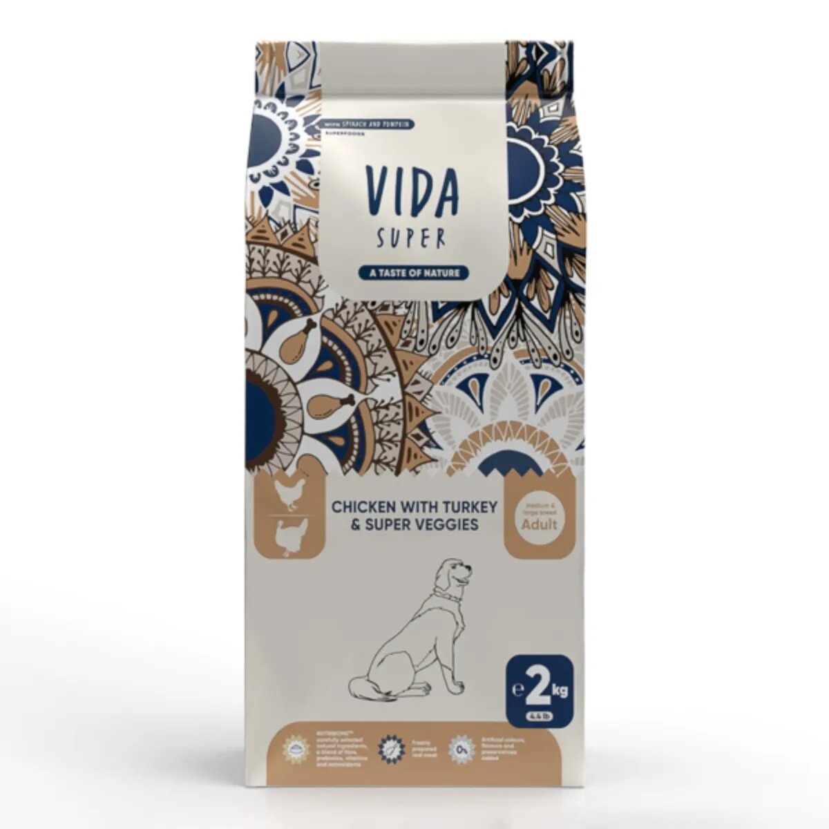 VIDA SUPER M-XL Pui Curcan și Legume hrană uscată câini 2kg
