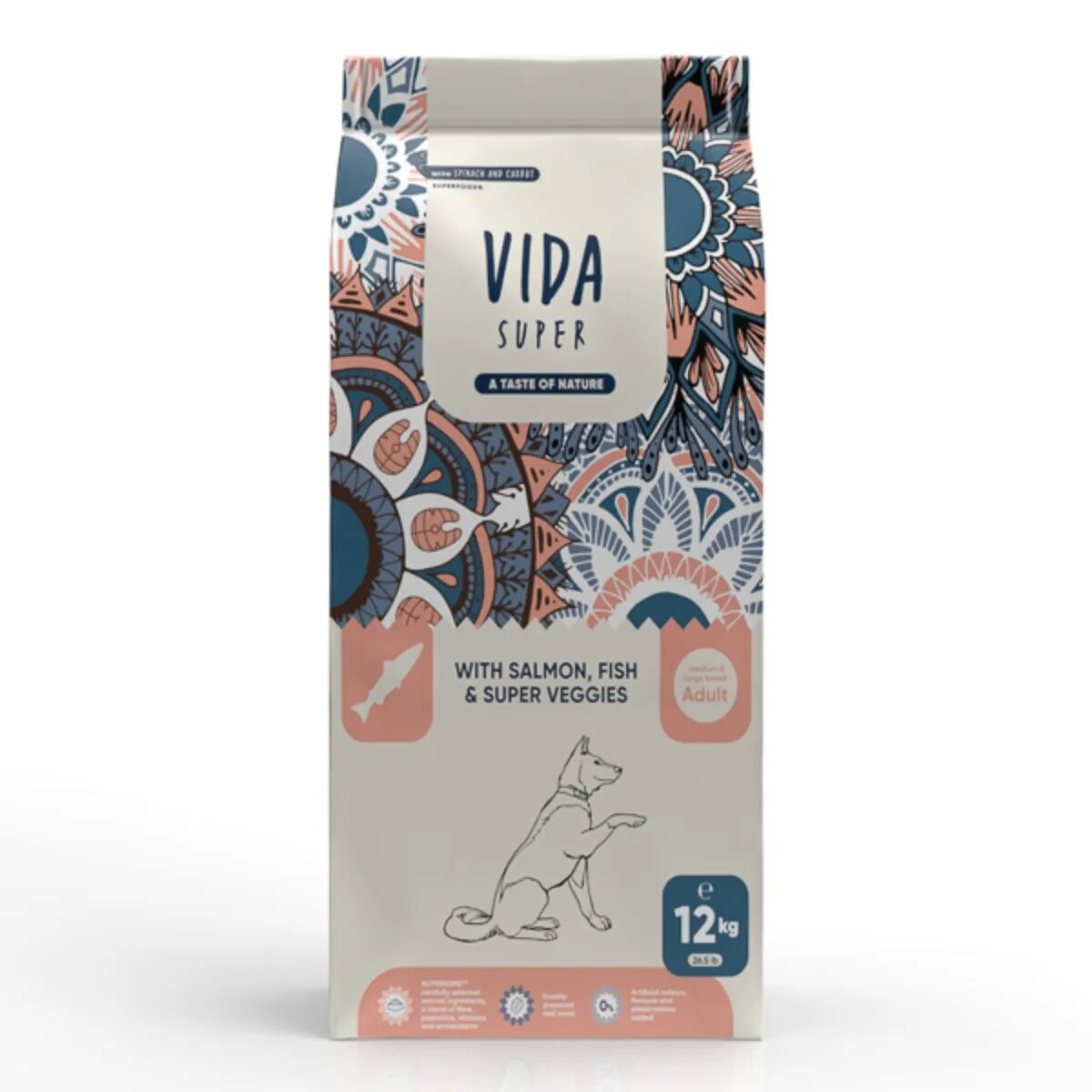 VIDA SUPER M-XL Somon Pește și Legume hrană uscată câini 12kg