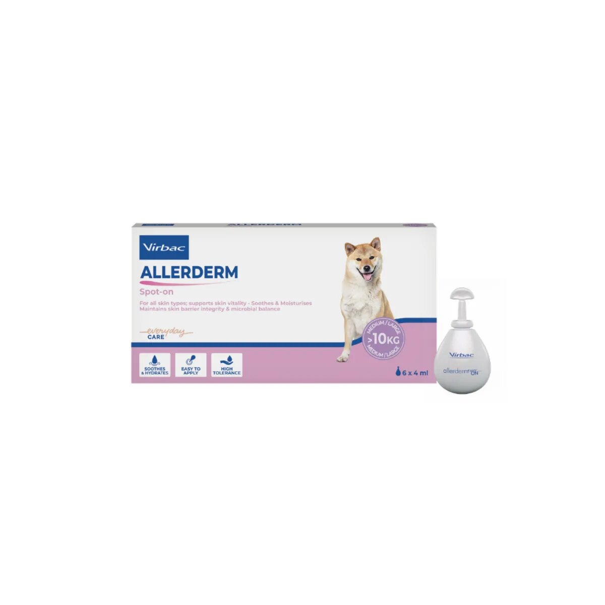 Virbac Allerderm Spot On M-XL tratament adjuvant pipete câini piele & blană alergii 4mlx6buc Allerderm Spot-On Medium & Large M-XL tratament adjuvant pipete câini piele sensibilă calmant cutie 4mlx6buc