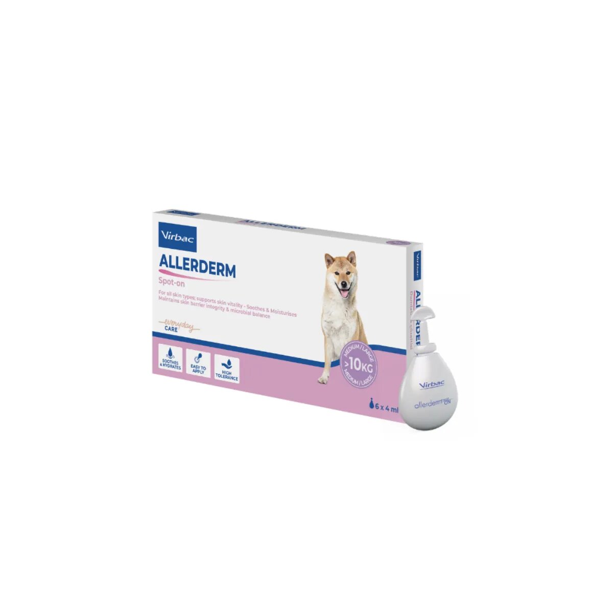 Virbac Allerderm Spot On M-XL tratament adjuvant pipete câini piele & blană alergii 4mlx6buc Allerderm Spot-On Medium & Large M-XL tratament adjuvant pipete câini piele sensibilă calmant cutie 4mlx6buc