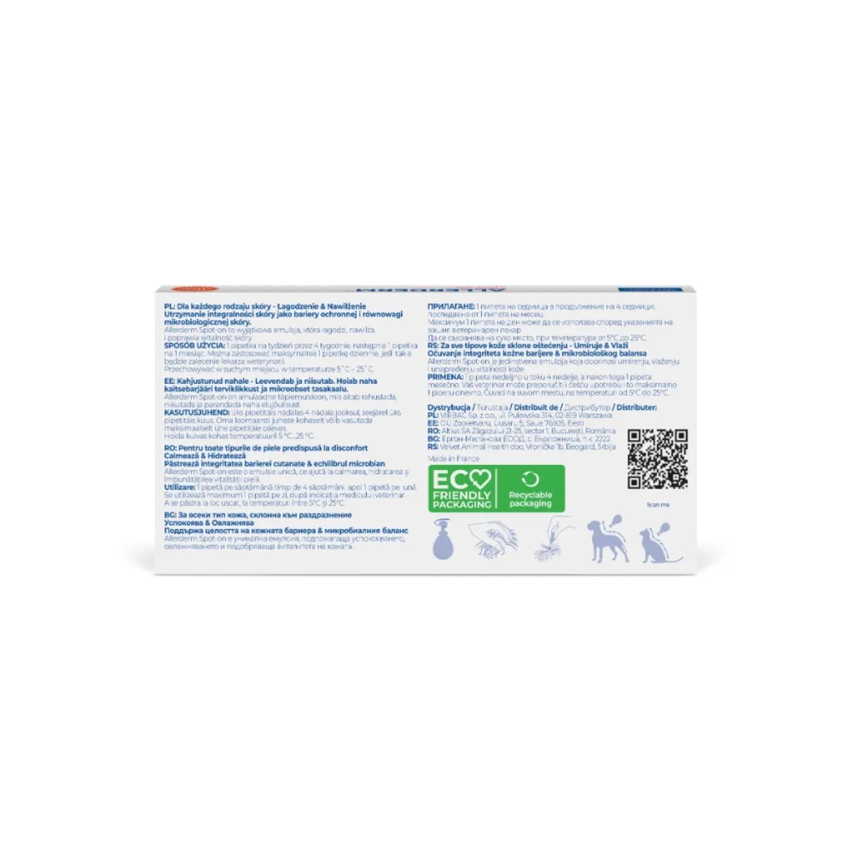 Virbac Allerderm Spot On XS-S tratament adjuvant pipete câini și pisici piele & blană alergii 2mlx6buc Allerderm Spot-On Small XS-S tratament adjuvant pipete câini și pisici piele sensibilă calmant cutie 2mlx6buc