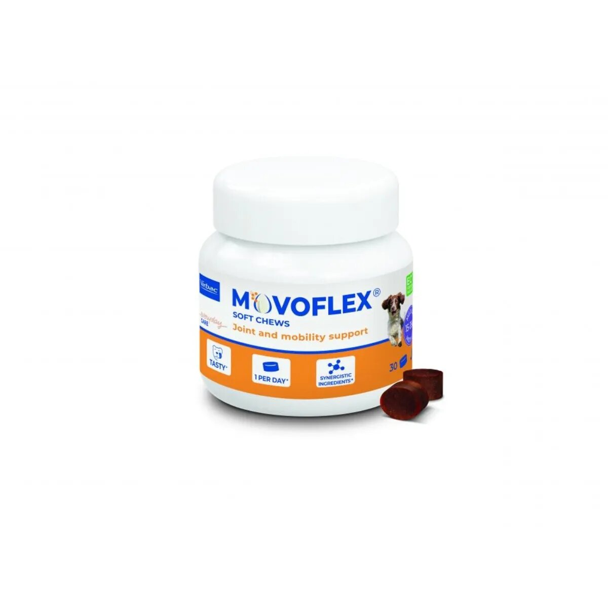 Virbac Movoflex Soft Chews ( 15 - 35kg) supliment sistem articular câini comprimate masticabile Movoflex Soft Chews(15 - 35kg) M supliment sistem articular câini flacon 30 comprimate masticabile