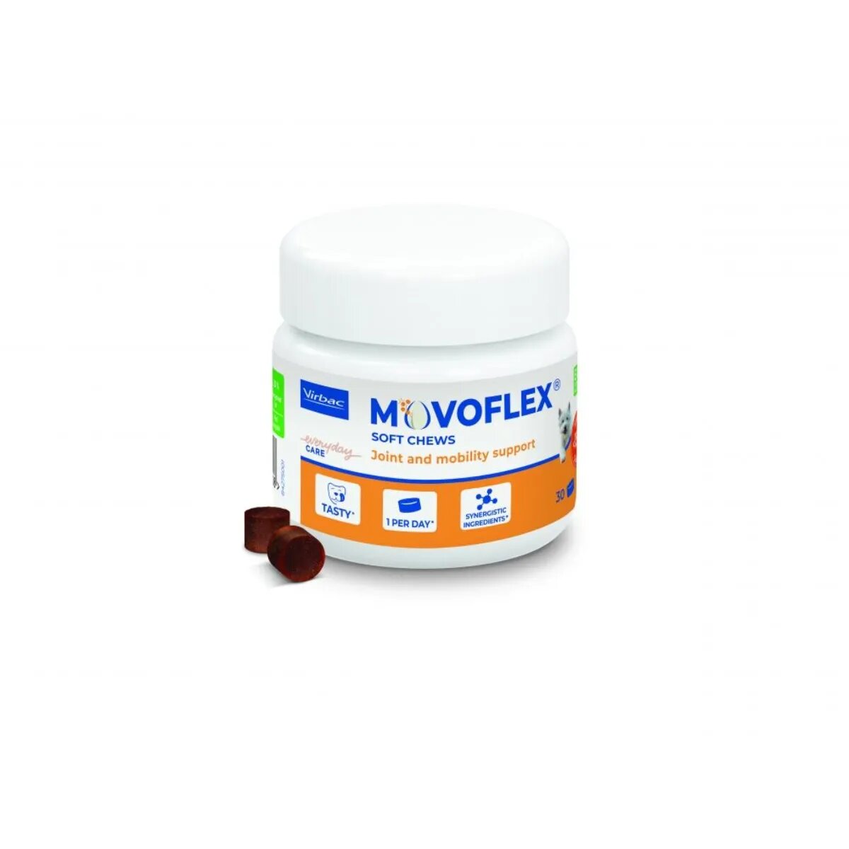 Virbac Movoflex Soft Chews (pana la 15kg) supliment sistem articular câini comprimate masticabile Movoflex Soft Chews (pana la 15kg) XS-S supliment sistem articular câini flacon 30 comprimate masticabile