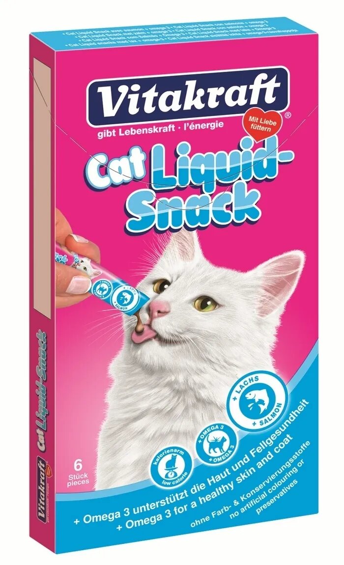 Vitakraft Snack Cat Liquid Somon si Omega 3 6x15 g