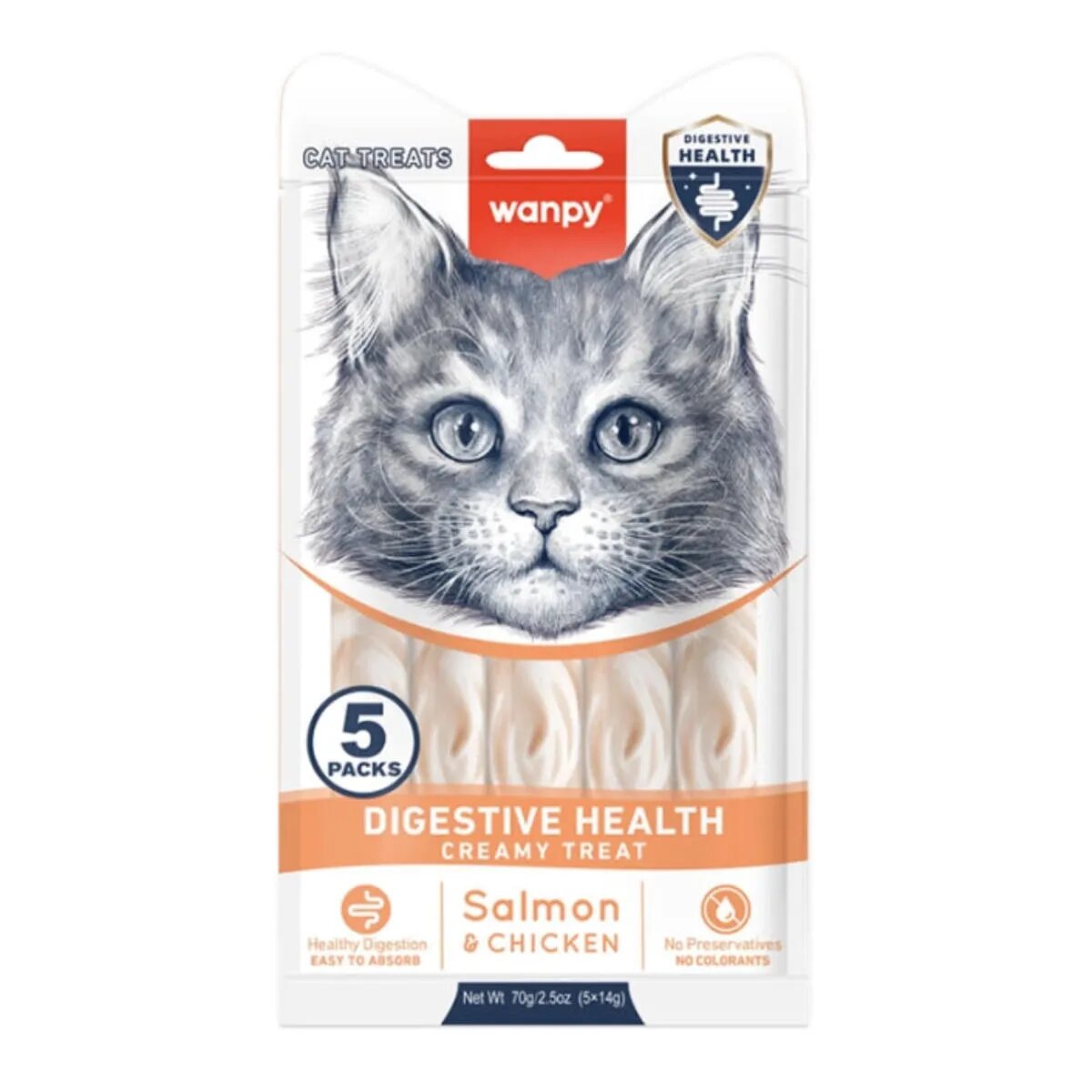 WANPY Creamy Digestive Health Somon și Pui punguță recompense funcționale pisici sistem digestiv (piure) 70g