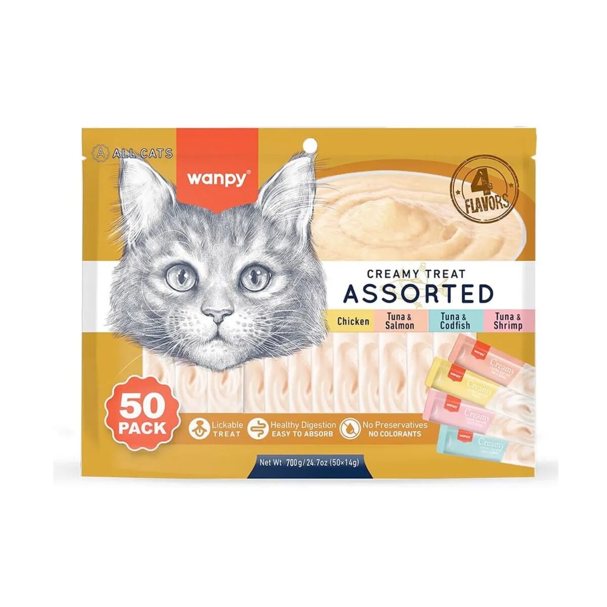 WANPY Creamy Treat Assorted Pui și Ton punguță recompense pisici (piure) 350g
