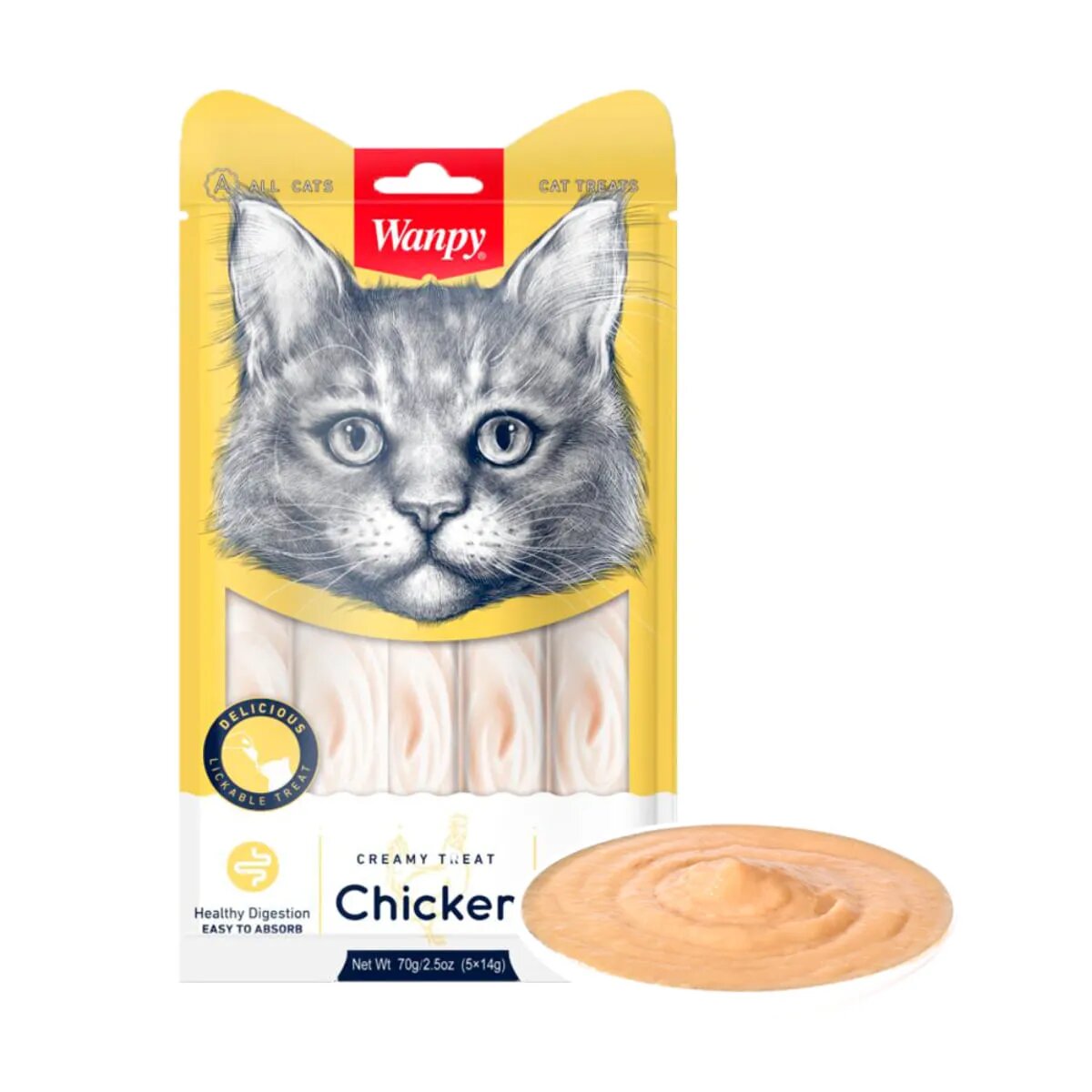 WANPY Creamy Treat Pui punguță recompense pisici (piure) 70g