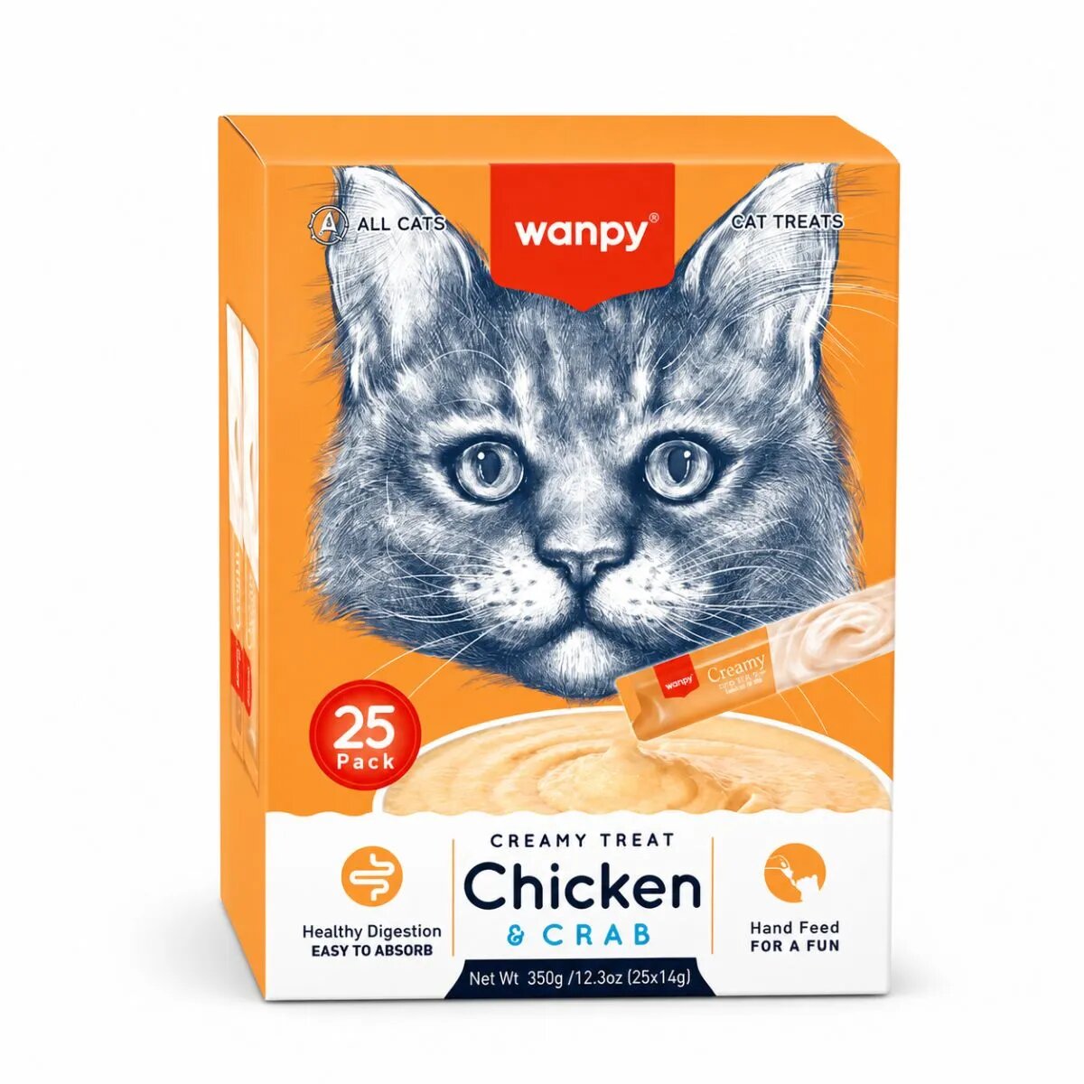 WANPY Creamy Treat Pui și Crab punguță recompense pisici (piure) 350g
