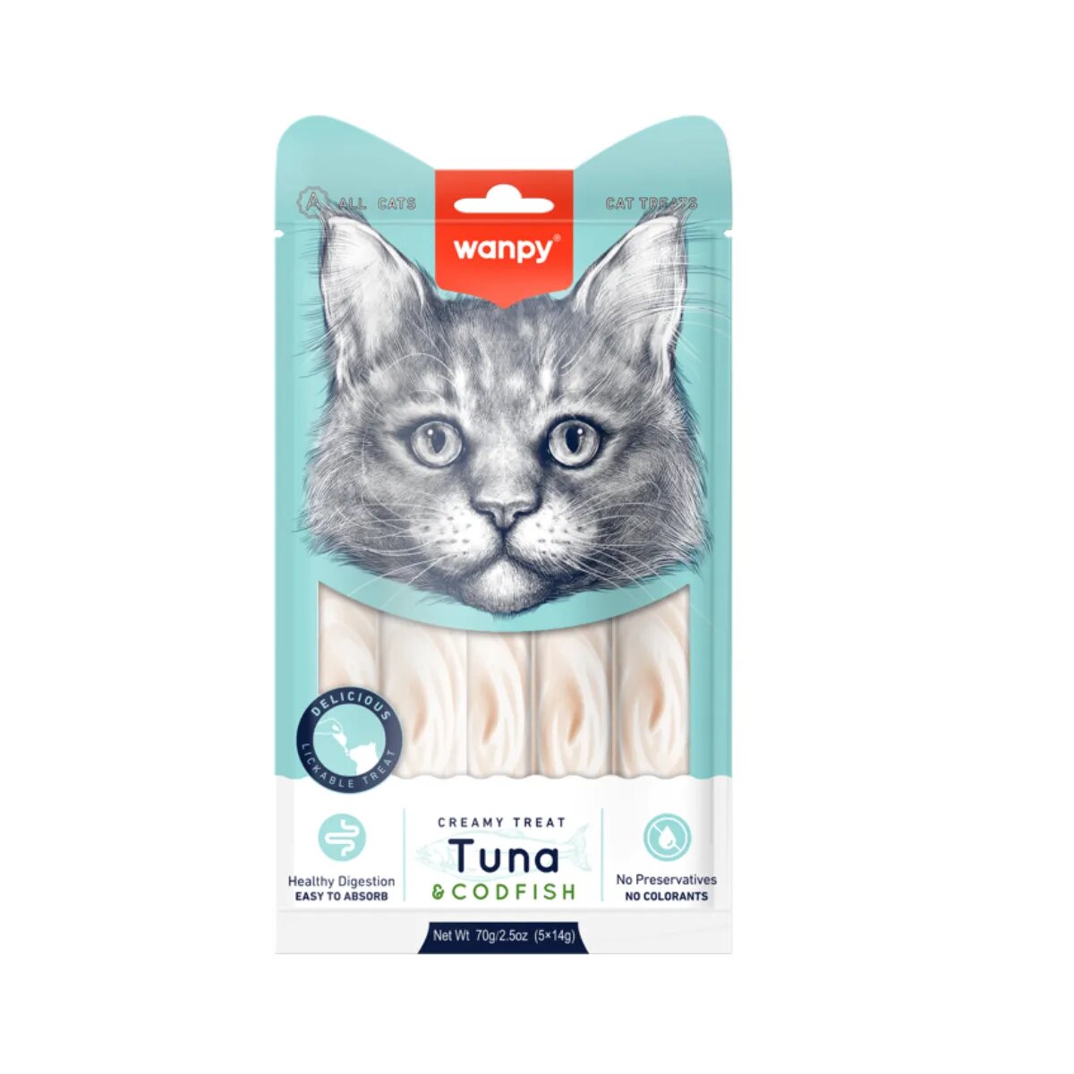 WANPY Creamy Treat Ton și Cod punguță recompense pisici (piure) 350g