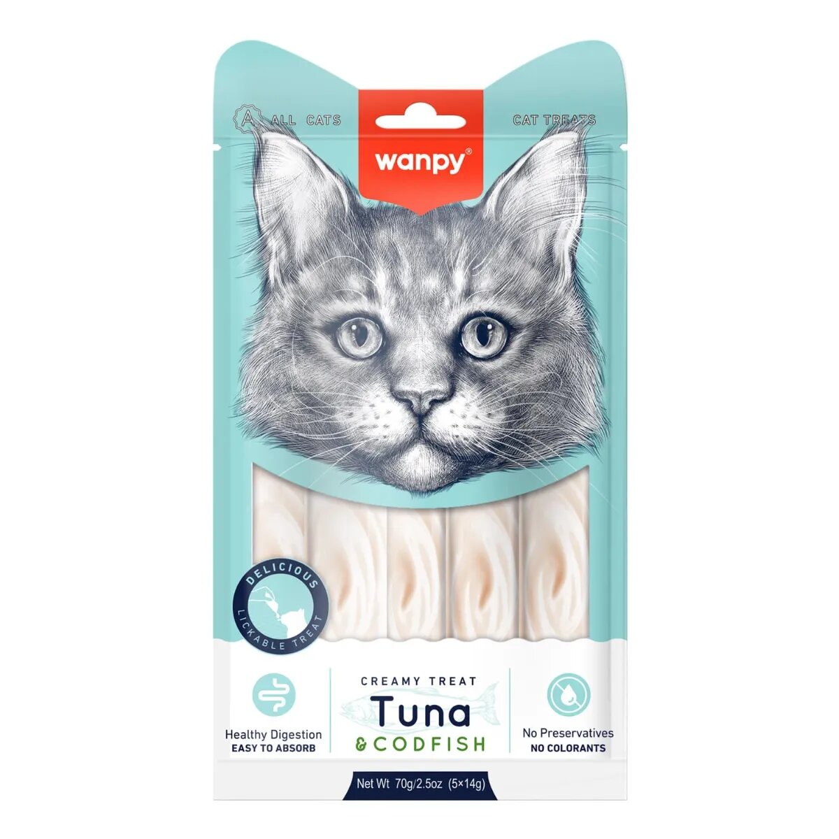 WANPY Creamy Treat Ton și Cod punguță recompense pisici (piure) 70g