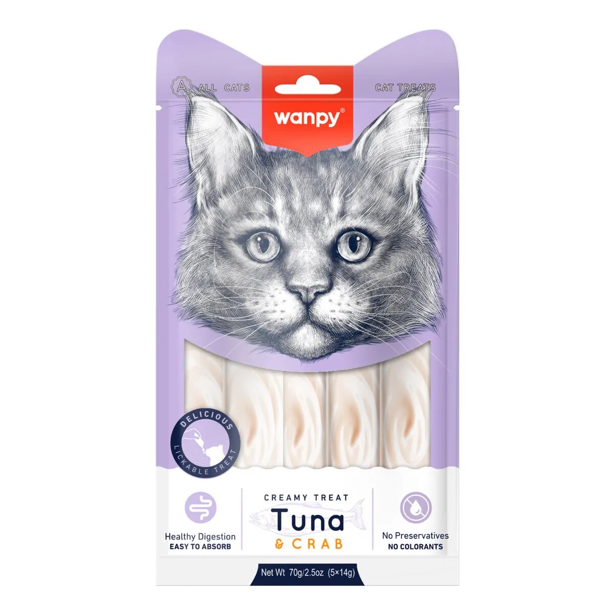WANPY Creamy Treat Ton și Crab punguță recompense pisici (piure) 70g