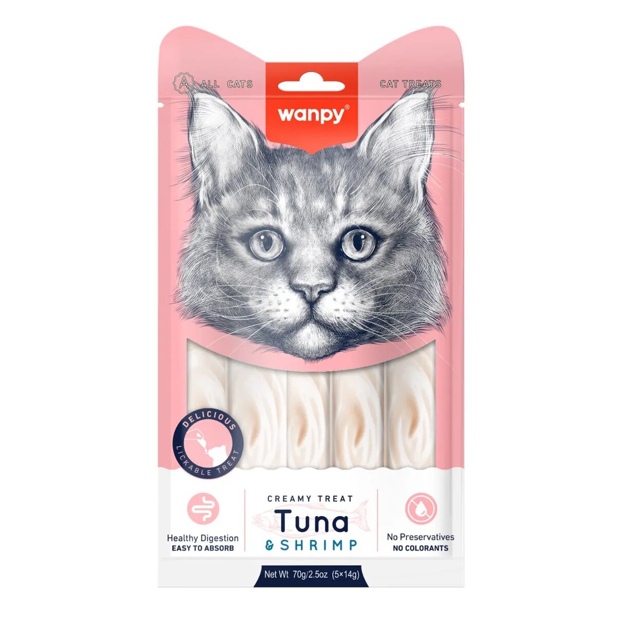 WANPY Creamy Treat Ton și Creveți punguță recompense pisici (piure) 70g