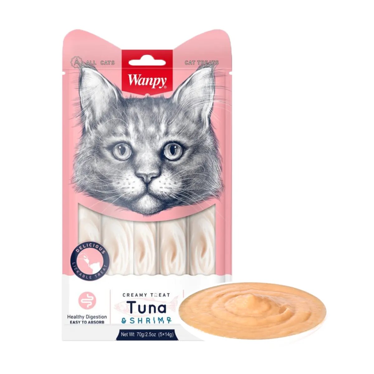 WANPY Creamy Treat Ton și Somon punguță recompense pisici (piure) 350g