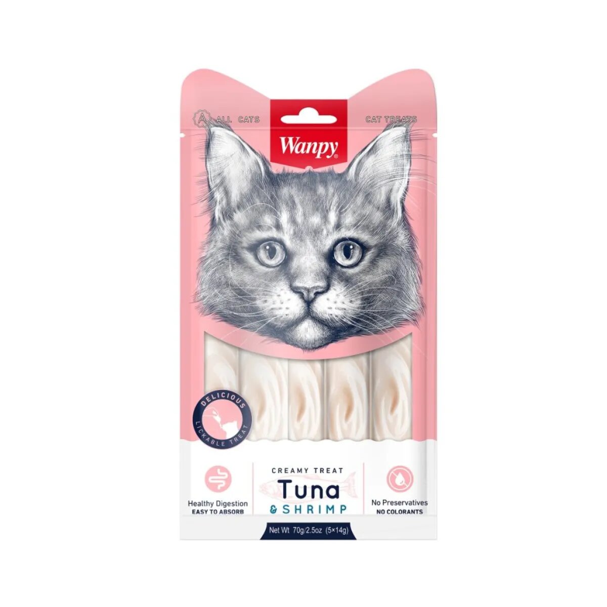 WANPY Creamy Treat Ton și Somon punguță recompense pisici (piure) 350g