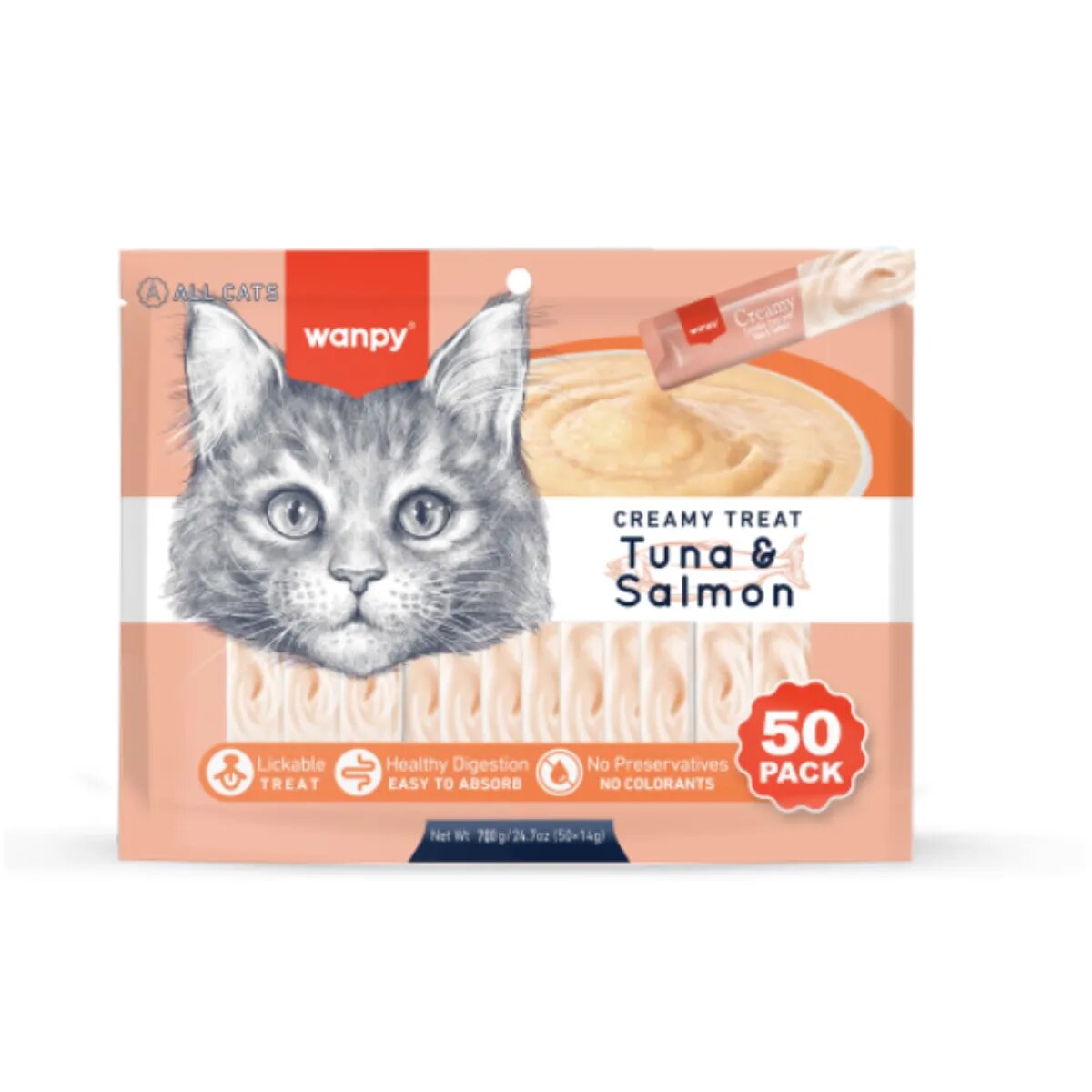 WANPY Creamy Treat Ton și Somon punguță recompense pisici (piure) 700g