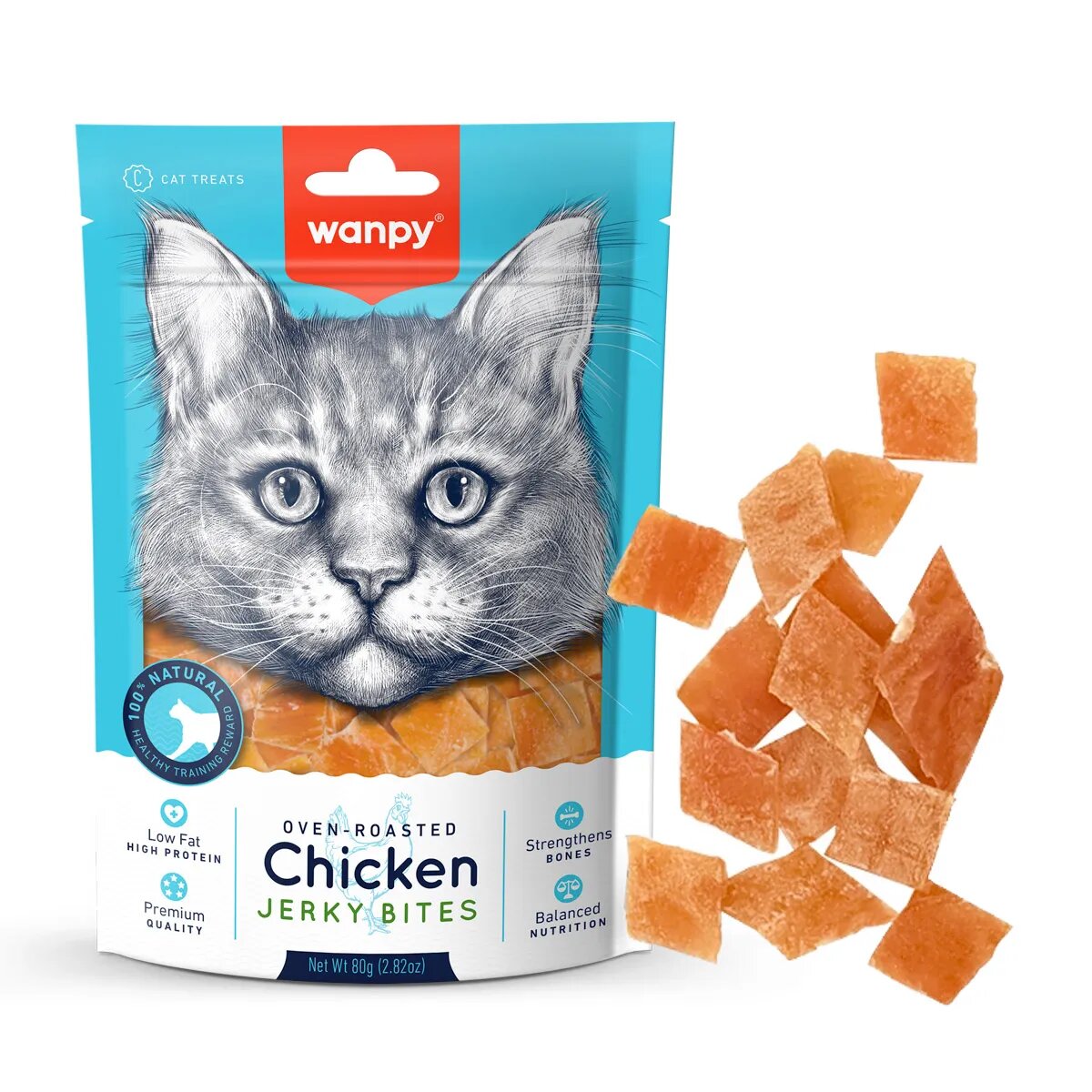 WANPY Jerky Bites Pui punguță recompense pisici 80g