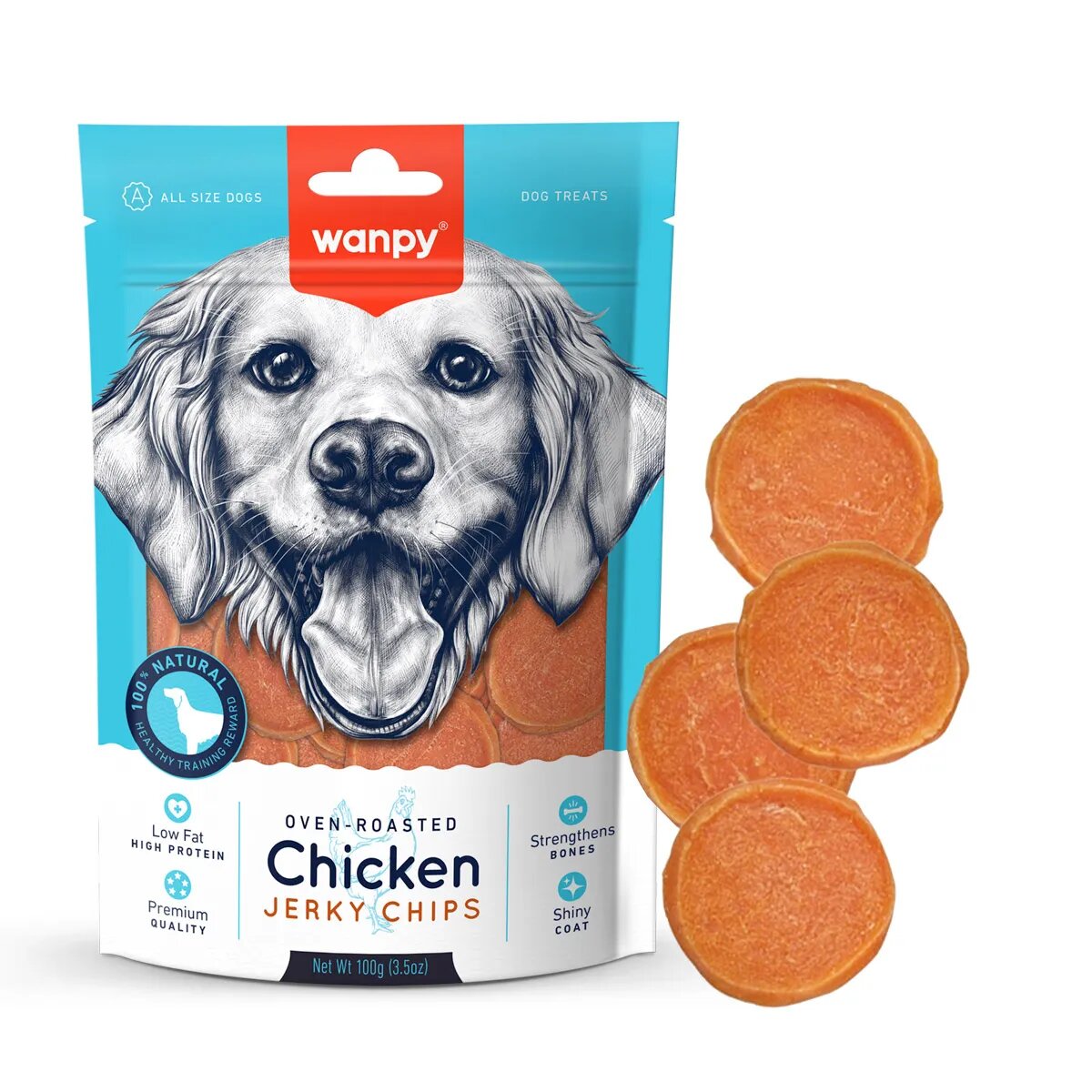 WANPY Jerky Chips XS-M Pui punguță recompense câini 100g