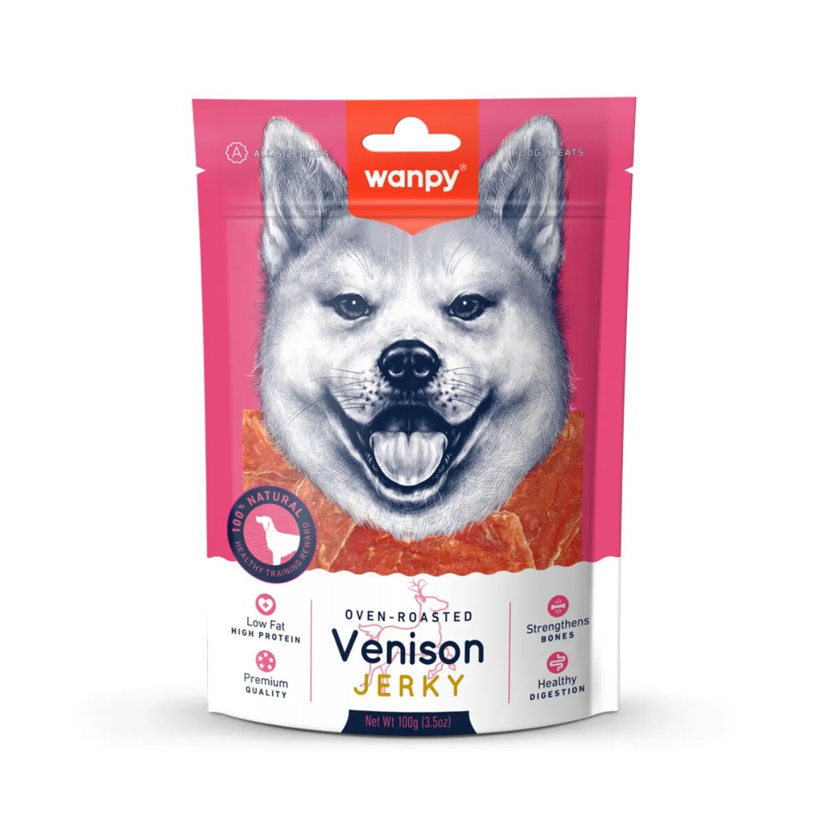 WANPY Jerky XS-XL Vânat punguță recompense fără cereale câini 100g