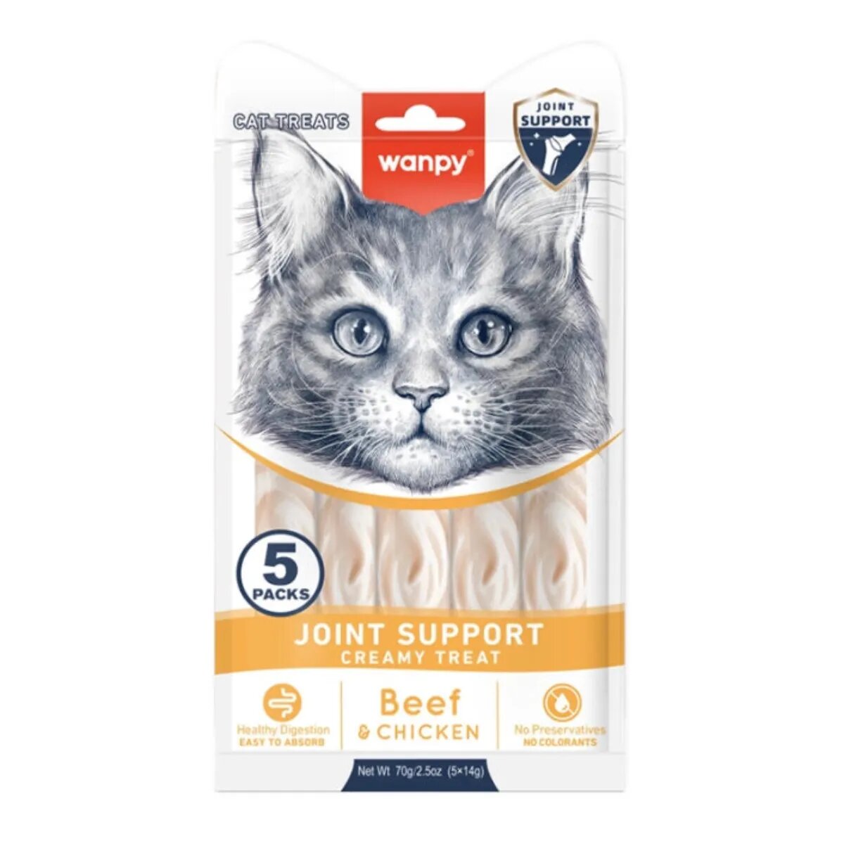 WANPY Joint Support Creamy Treats Pui și Vită punguță recompense funcționale pisici sistem articular (piure) 70g