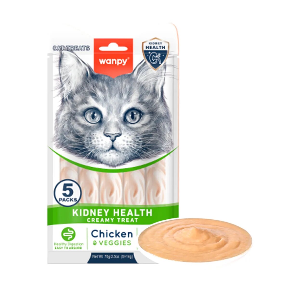 WANPY Kidney Health Creamy Treat Pui și Legume punguță recompense funcționale pisici sistem renal (piure) 70g