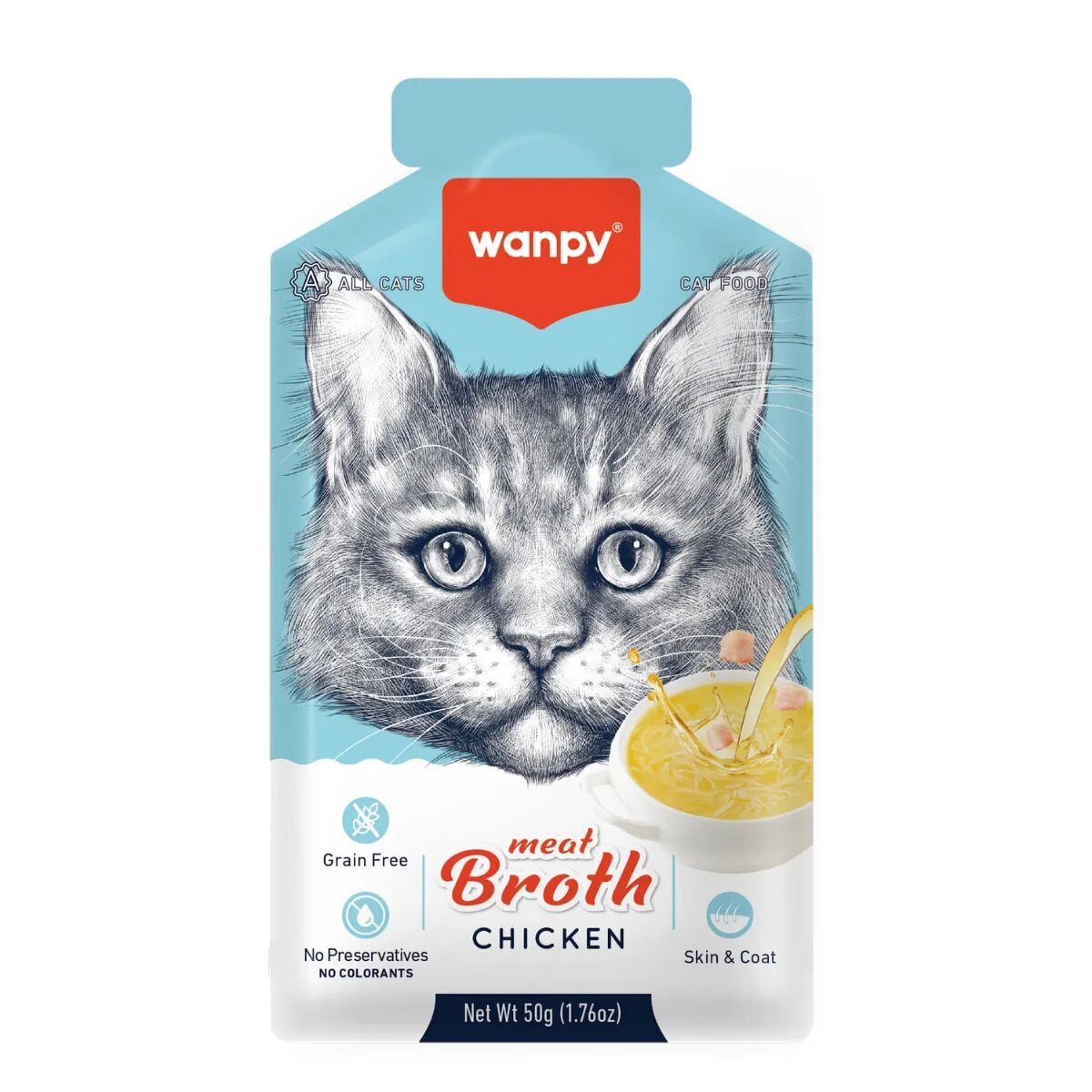 WANPY Meat Broth Pui plic hrană umedă pisici (supă) 50g