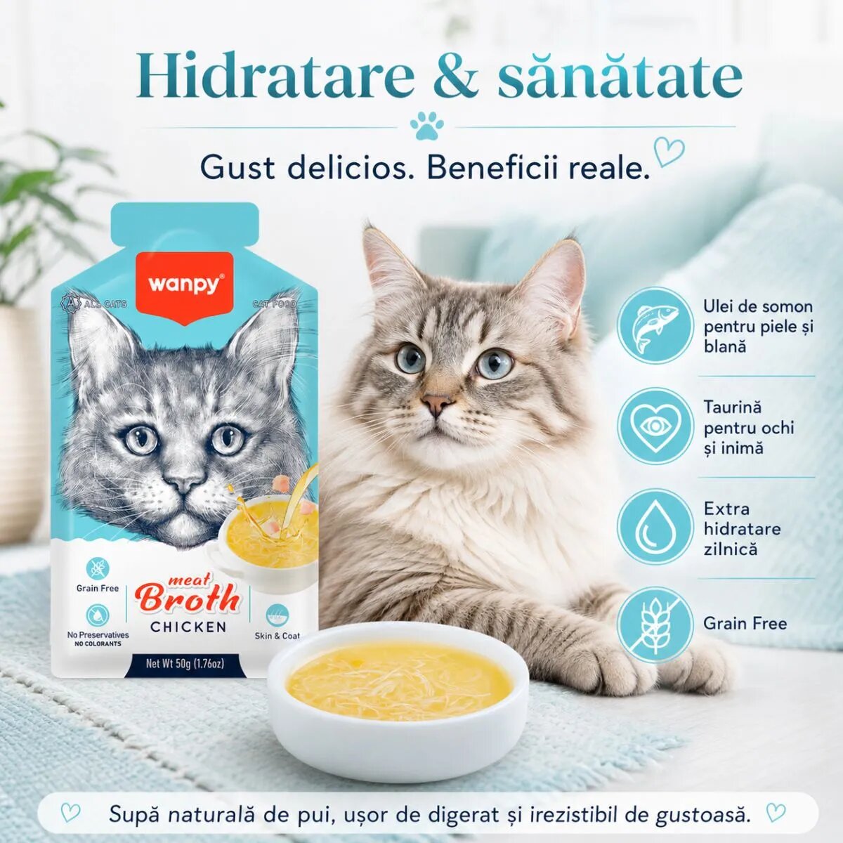 WANPY Meat Broth Pui plic hrană umedă pisici (supă) 50g