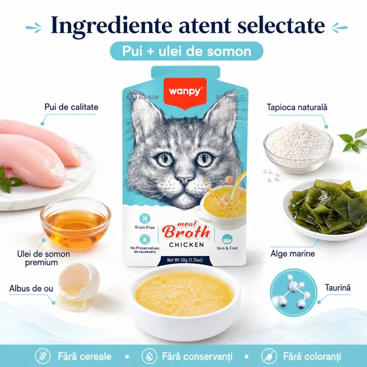 WANPY Meat Broth Pui plic hrană umedă pisici (supă) 50g