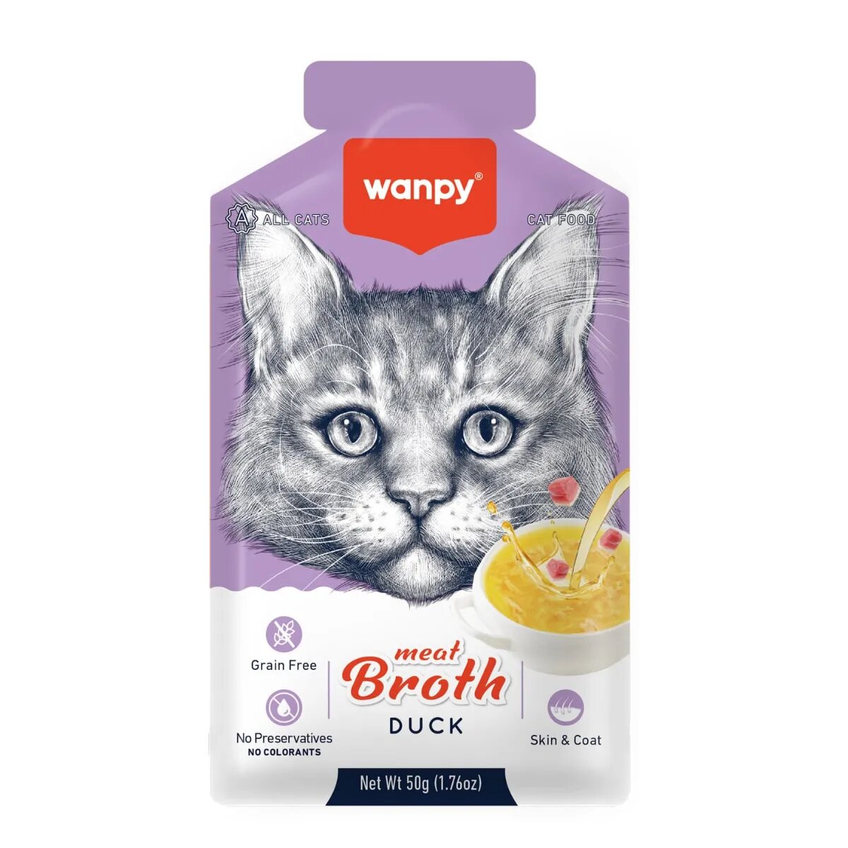 WANPY Meat Broth Rață plic hrană umedă pisici (supă) 50g