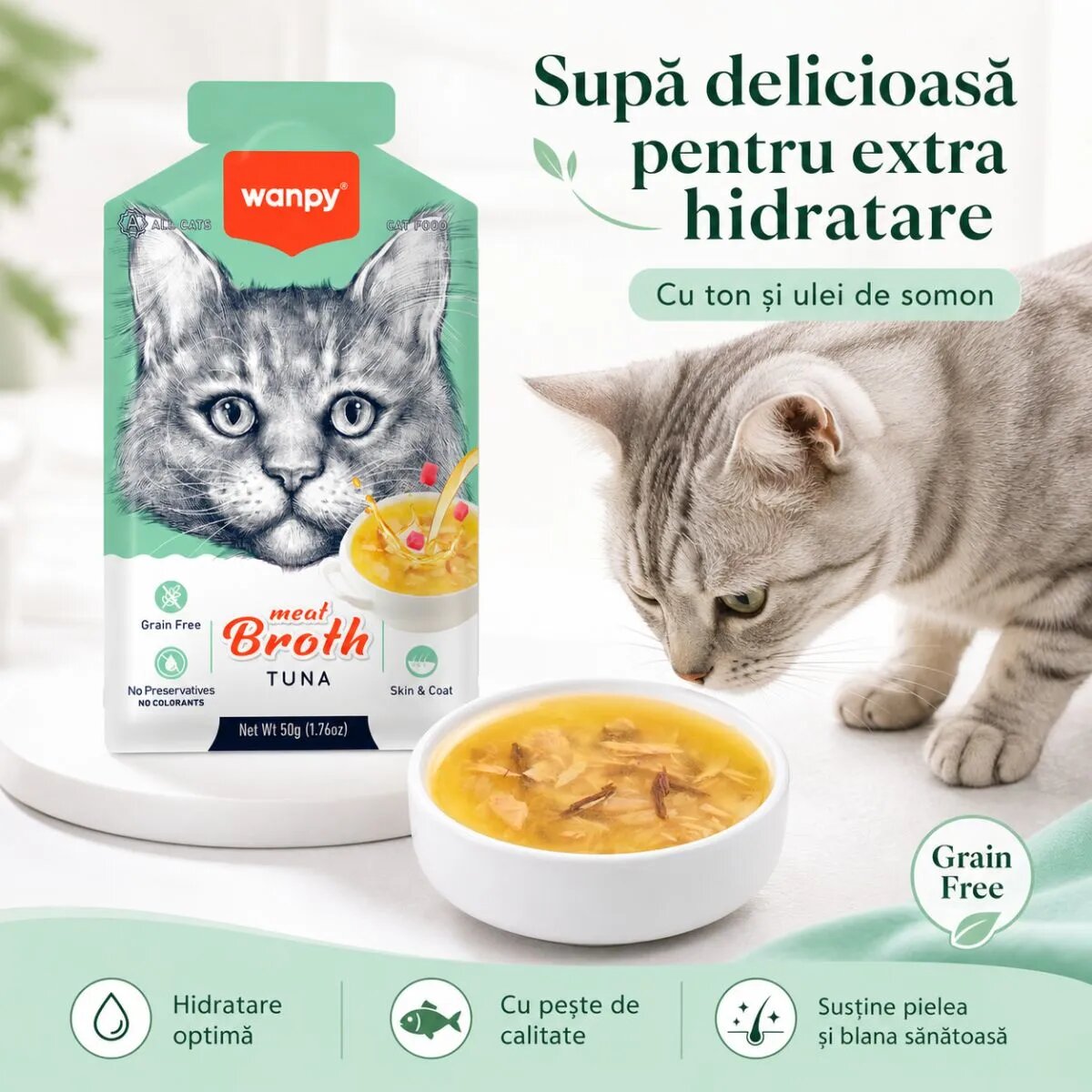 WANPY Meat Broth Ton plic hrană umedă pisici (supă) 50g
