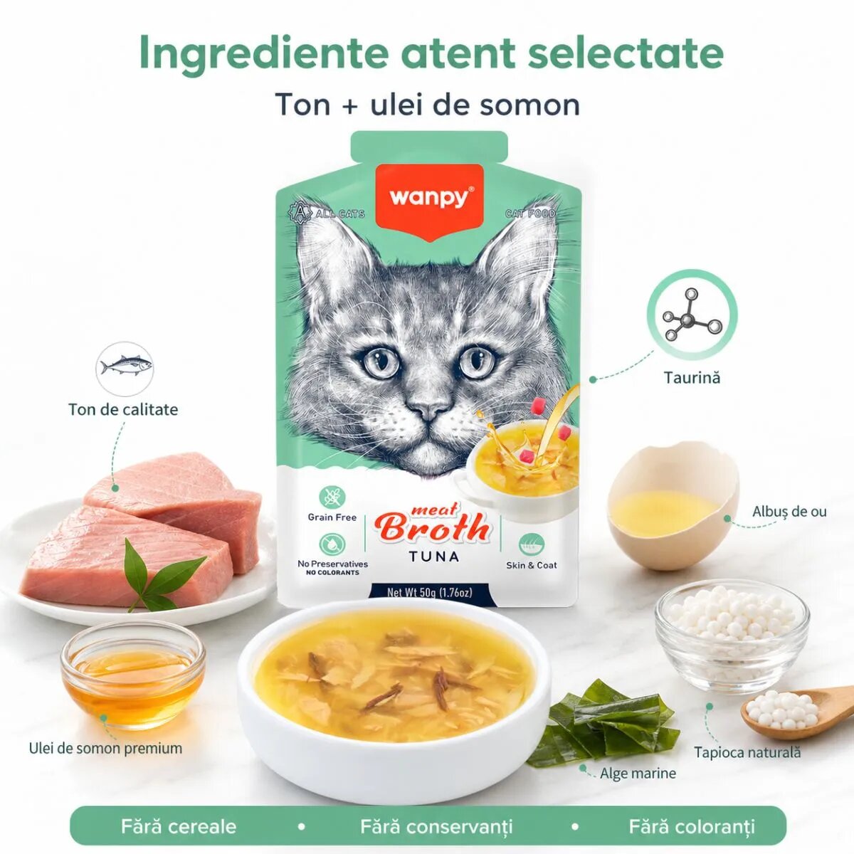 WANPY Meat Broth Ton plic hrană umedă pisici (supă) 50g