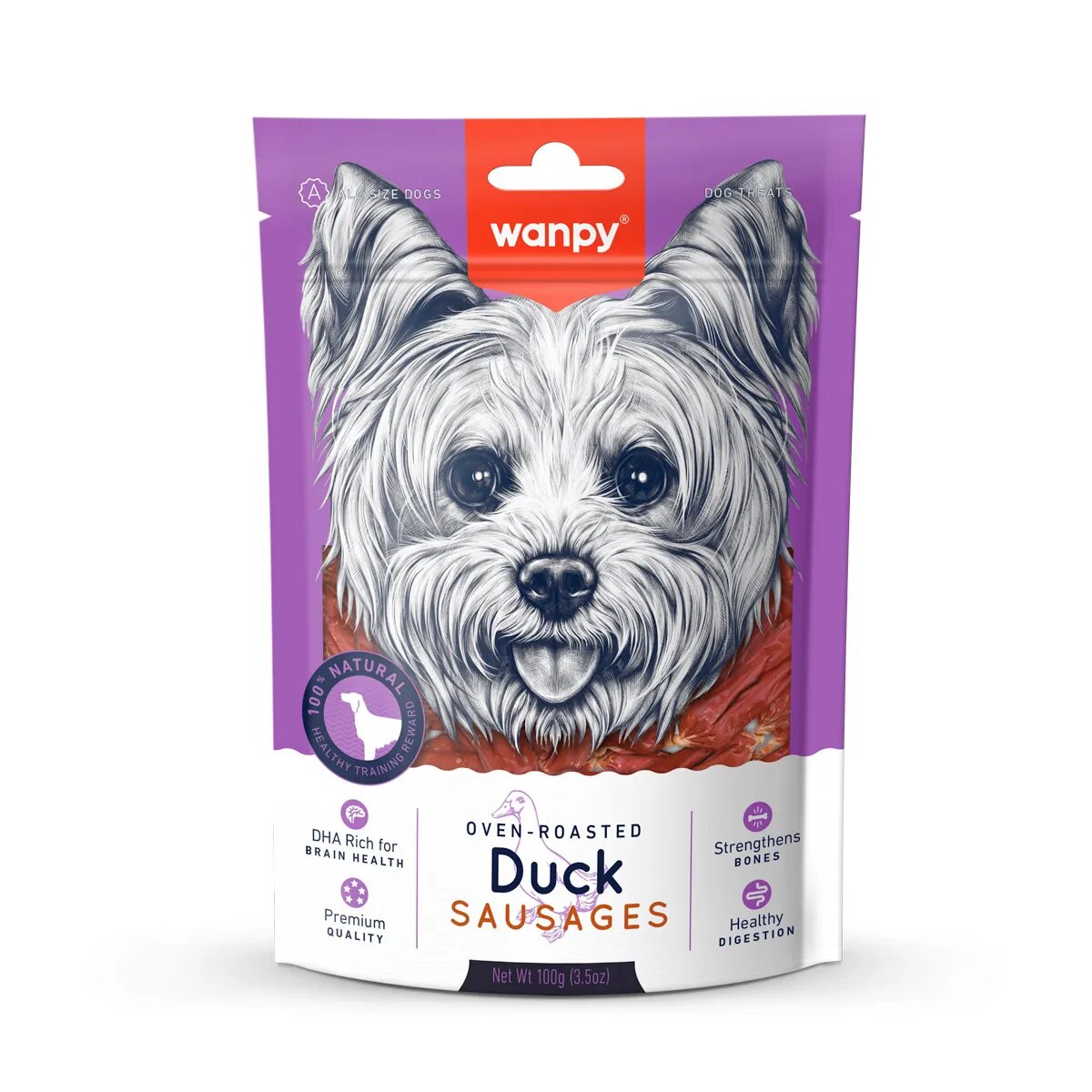 WANPY Sausages XS-M Rață punguță recompense câini 100g