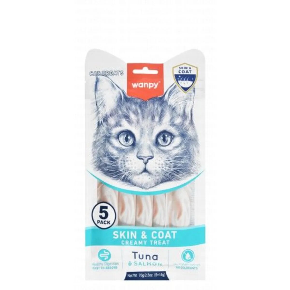 WANPY Skin & Coat Creamy Treats Ton și Somon punguță recompense funcționale pisici piele & blană (piure) 70g