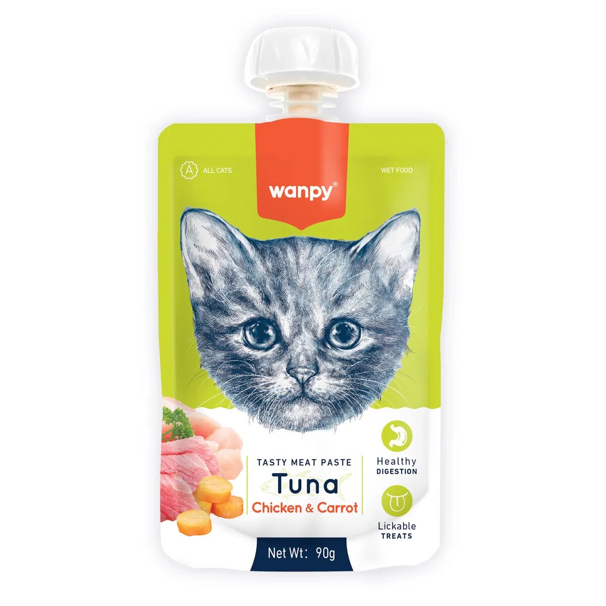 WANPY Tasty Meat Paste Ton și Pui punguță recompense pisici (piure) 90g