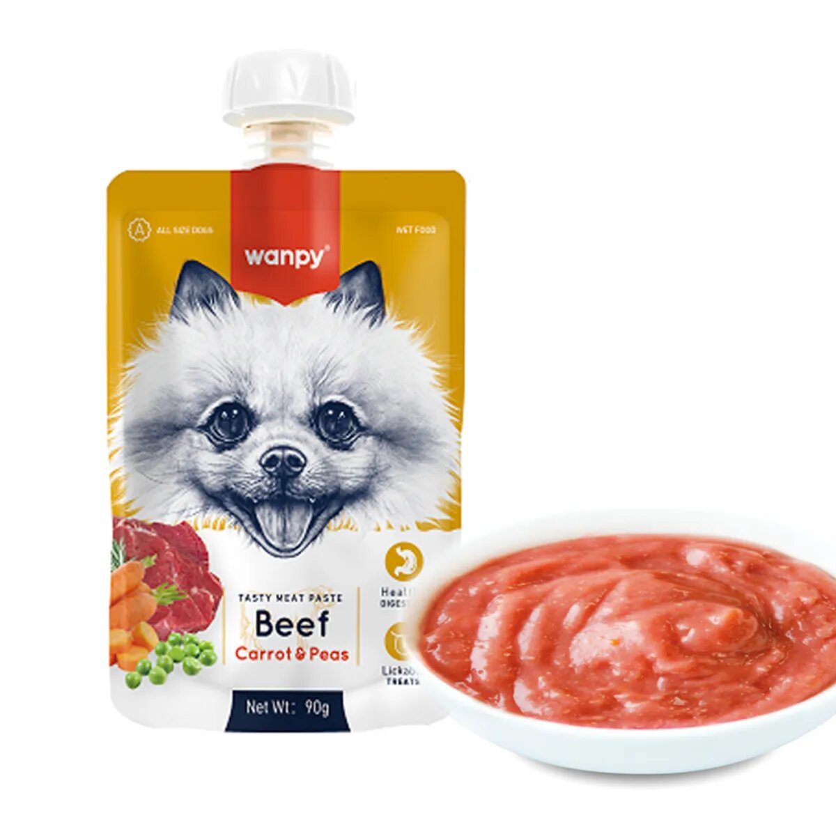 WANPY Tasty Meat Paste XS-M Vită punguță recompense câini (piure) 90g