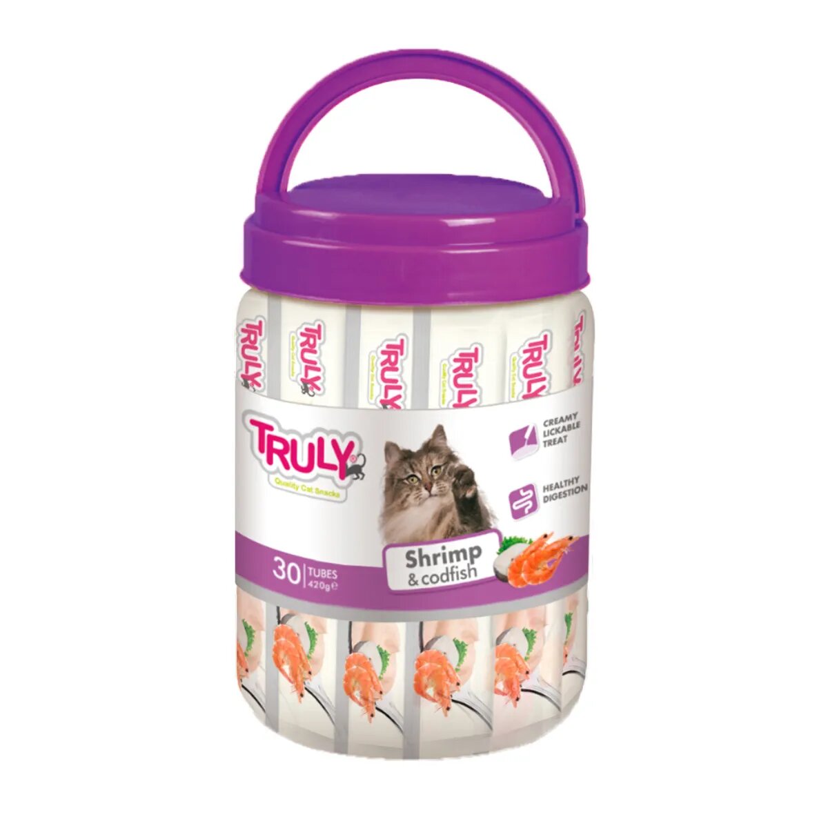 WANPY Truly Creamy Lickable Treat Creveți și Cod flacon recompense fără cereale pisici (piure) 420g