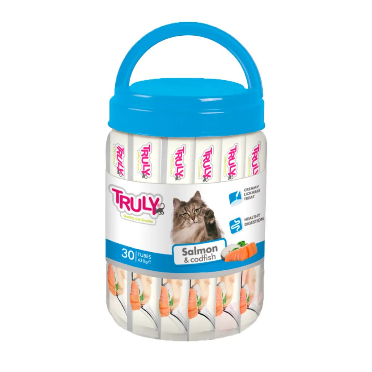 WANPY Truly Creamy Lickable Treat Somon și Cod flacon recompense fără cereale pisici (piure) 420g