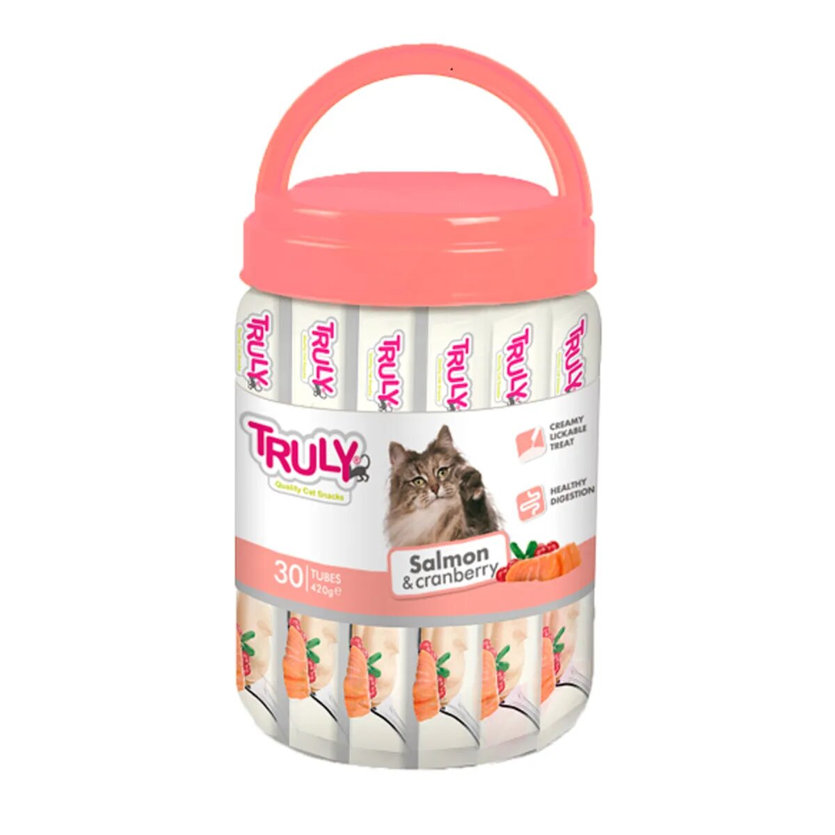 WANPY Truly Creamy Lickable Treat Somon și Merișoare flacon recompense fără cereale pisici (piure) 420g
