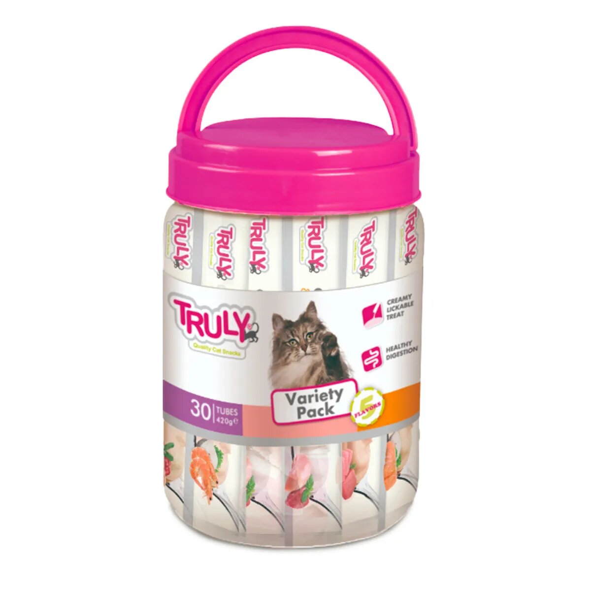 WANPY Truly Creamy Lickable Treat Variety Pack Pește și Carne flacon recompense fără cereale pisici (piure) 420g