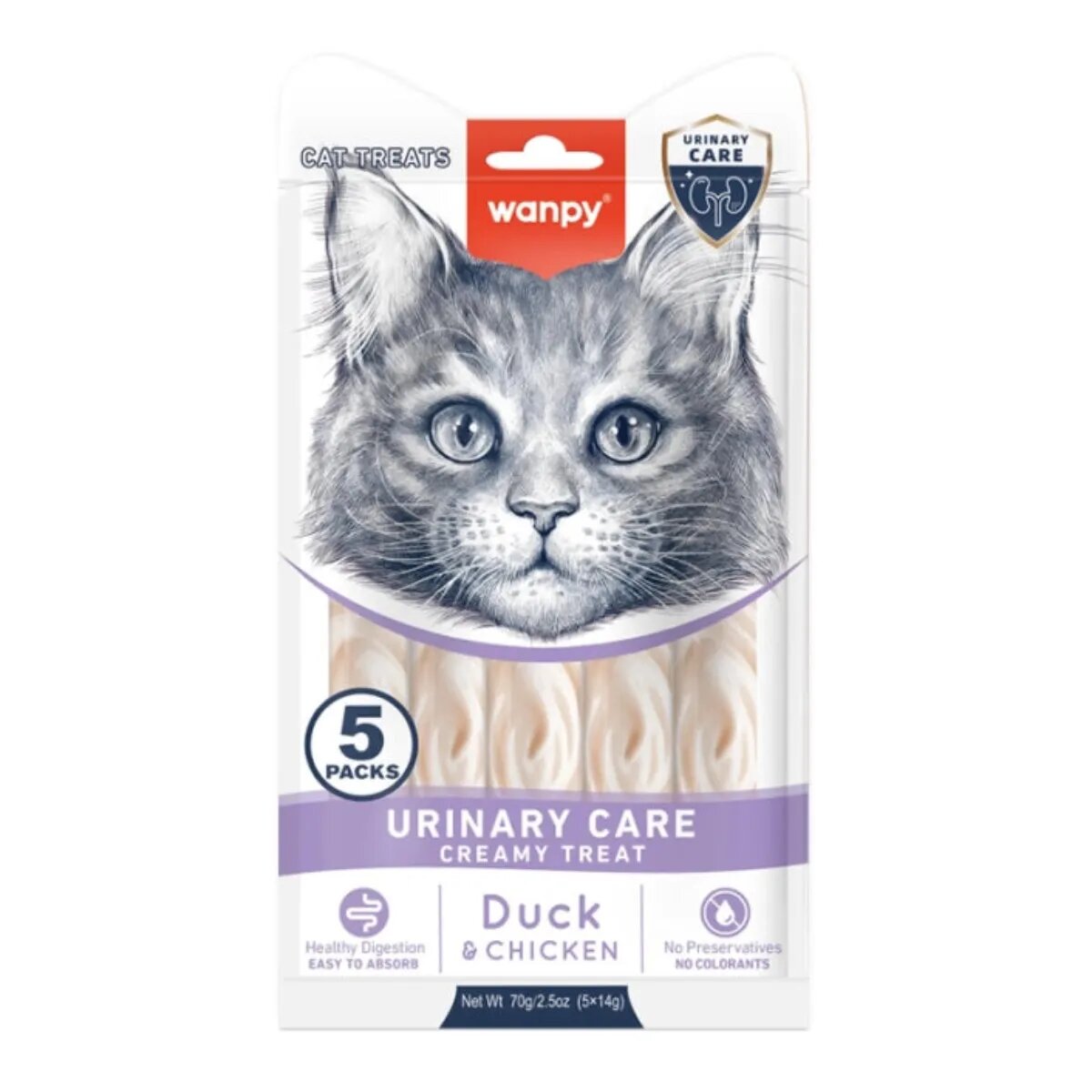 WANPY Urinary Care Creamy Treats Rață și Pui punguță recompense funcționale pisici sistem urinar (piure) 70g