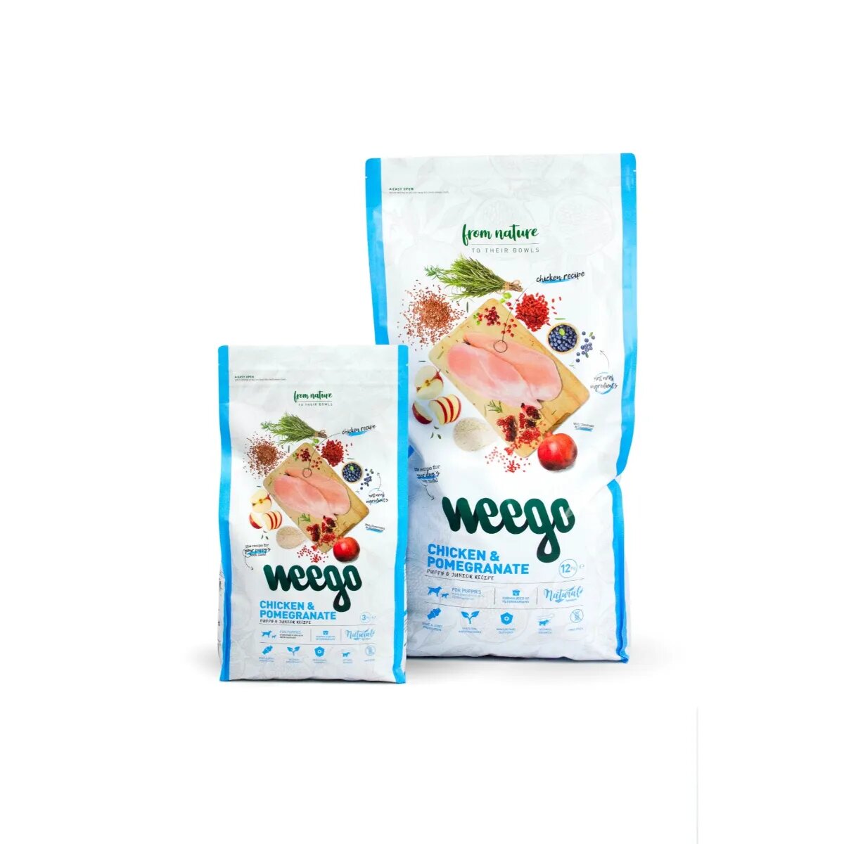 WEEGO Puppy & Junior XS-XL Pui și Rodie hrană uscată câini junior 3kg