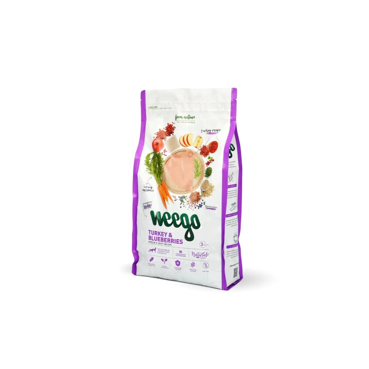 WEEGO Senior & Light Recipe XS-XL Curcan și afine hrană uscată câini senior obezitate 3kg