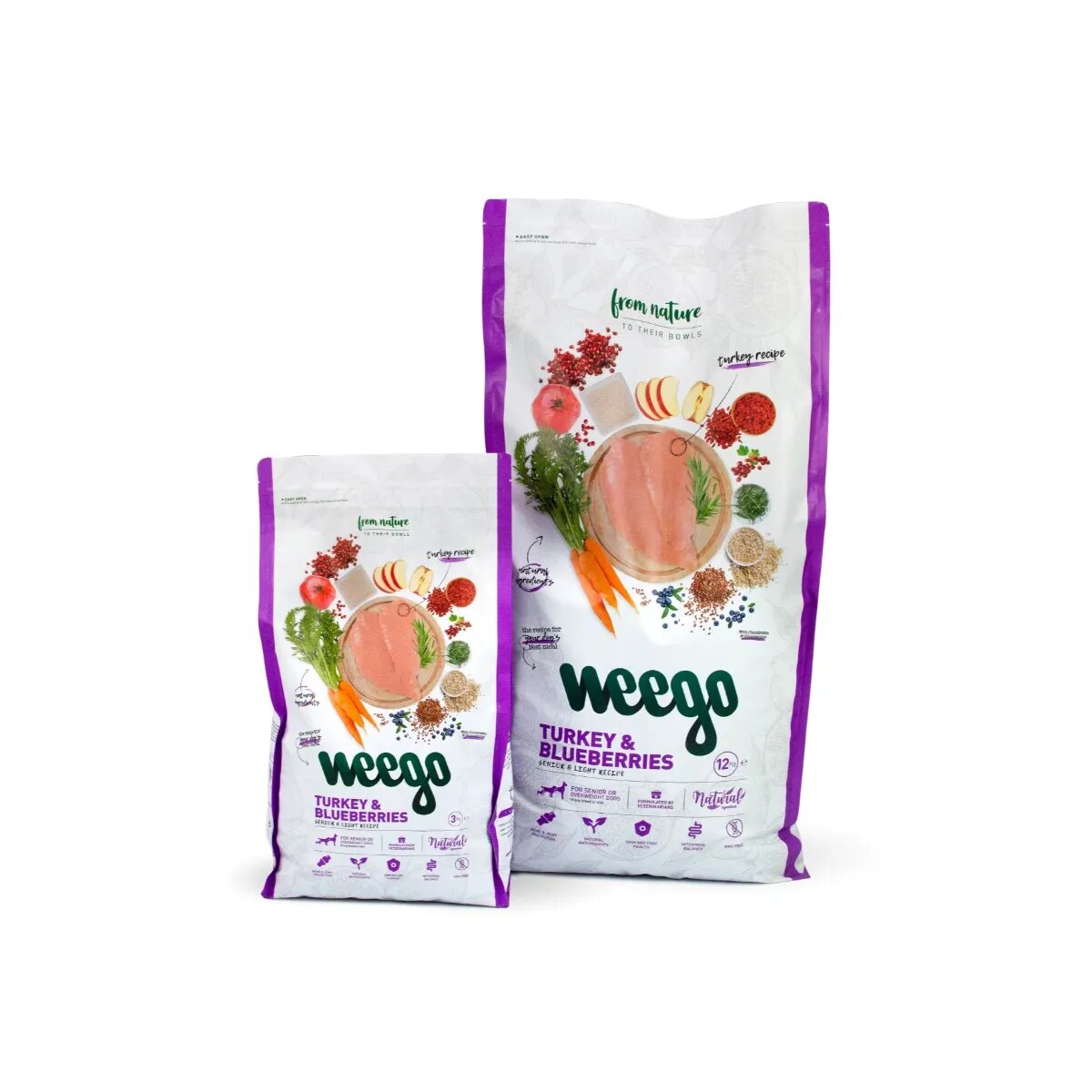 WEEGO Senior & Light Recipe XS-XL Curcan și afine hrană uscată câini senior obezitate 3kg